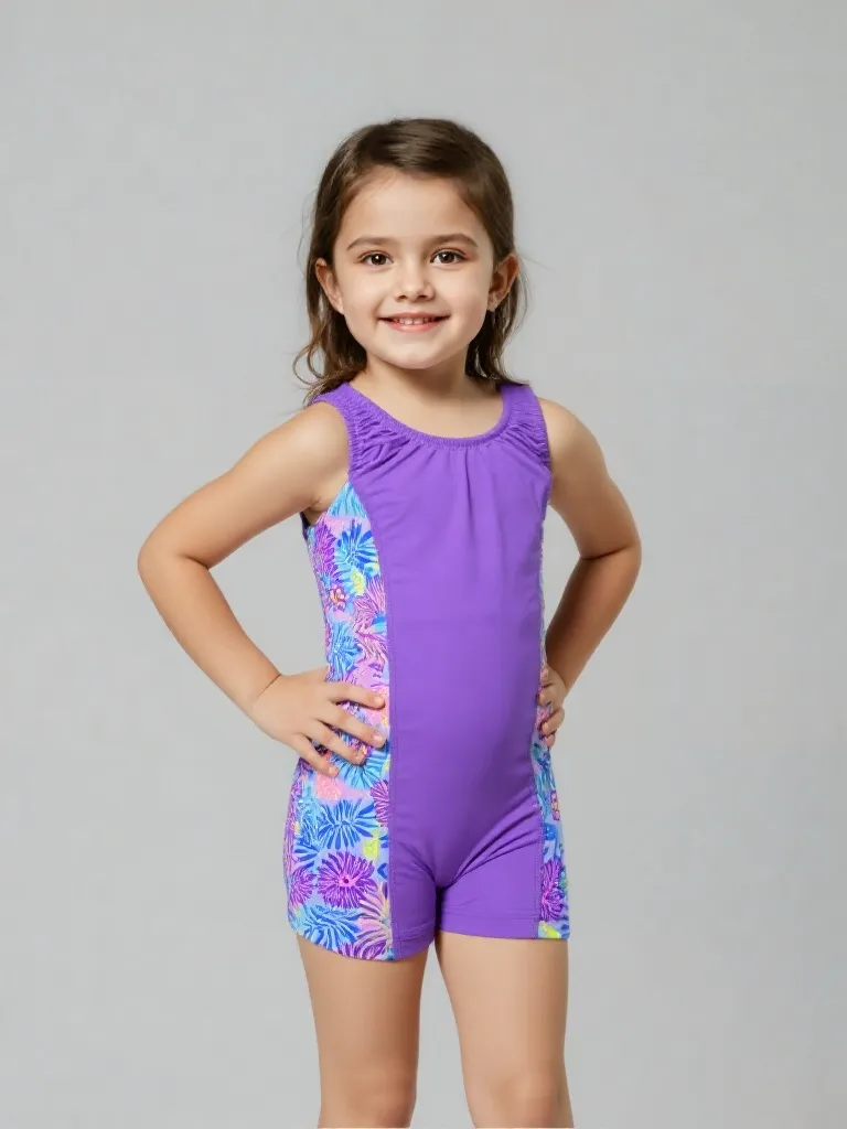 BODY SHORT NIÑA EN LICRA COREANA SUBLIMADO - MANGA CERO (6, Lila, Arrecife)